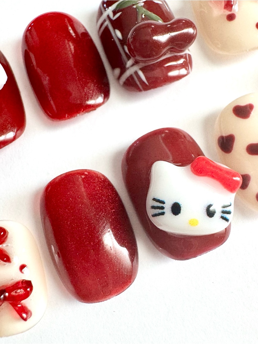 Red & Beige 3D Hello Kitty Cherry Press-On Nail Set - Picture 2 of 4